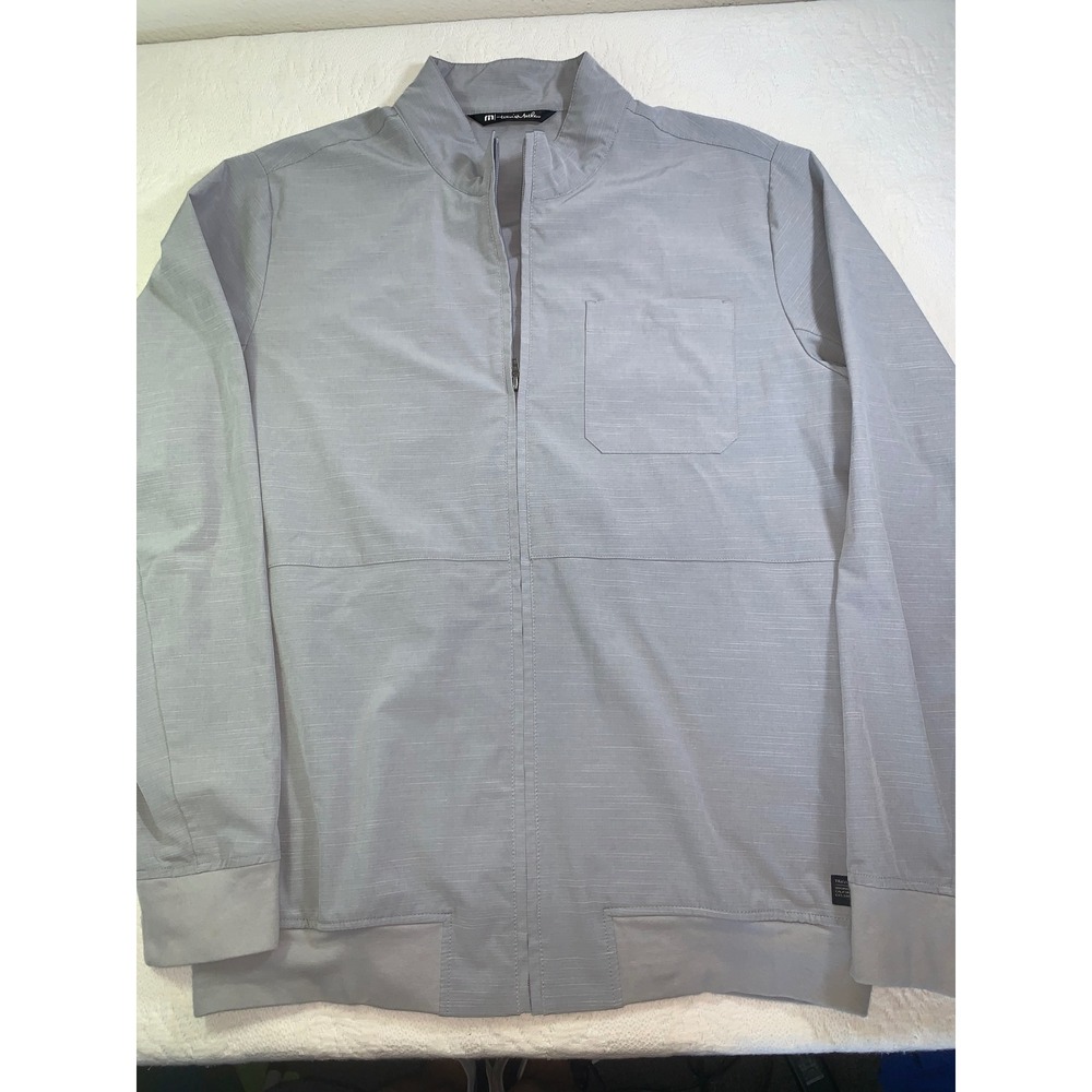 TravisMathew Mens Gray Full Zip Golf Jacket Mock Neck Size L Stretch Performance